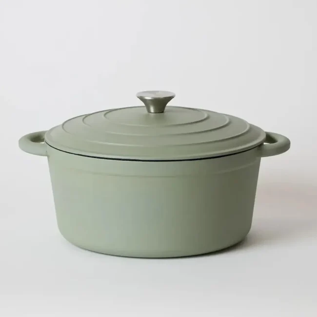 cast-iron-1 George Collective - Cast Iron Round Casserole 28cm - Matte Sage/Silver Lid